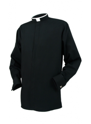 Clerical Shirt: Mens Tonsure Collar L/S w/French cuffs Black - Reliant Shirts
